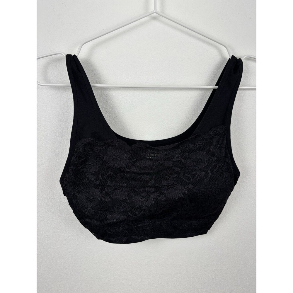 Zenana Womens Scoop Neck Wireless Bralette Large Floral Lace Front Overlay Nylon